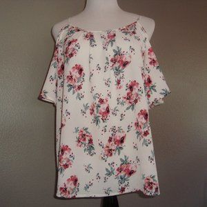 AUW Cold Shoulder Blouse Top Cream White sz M